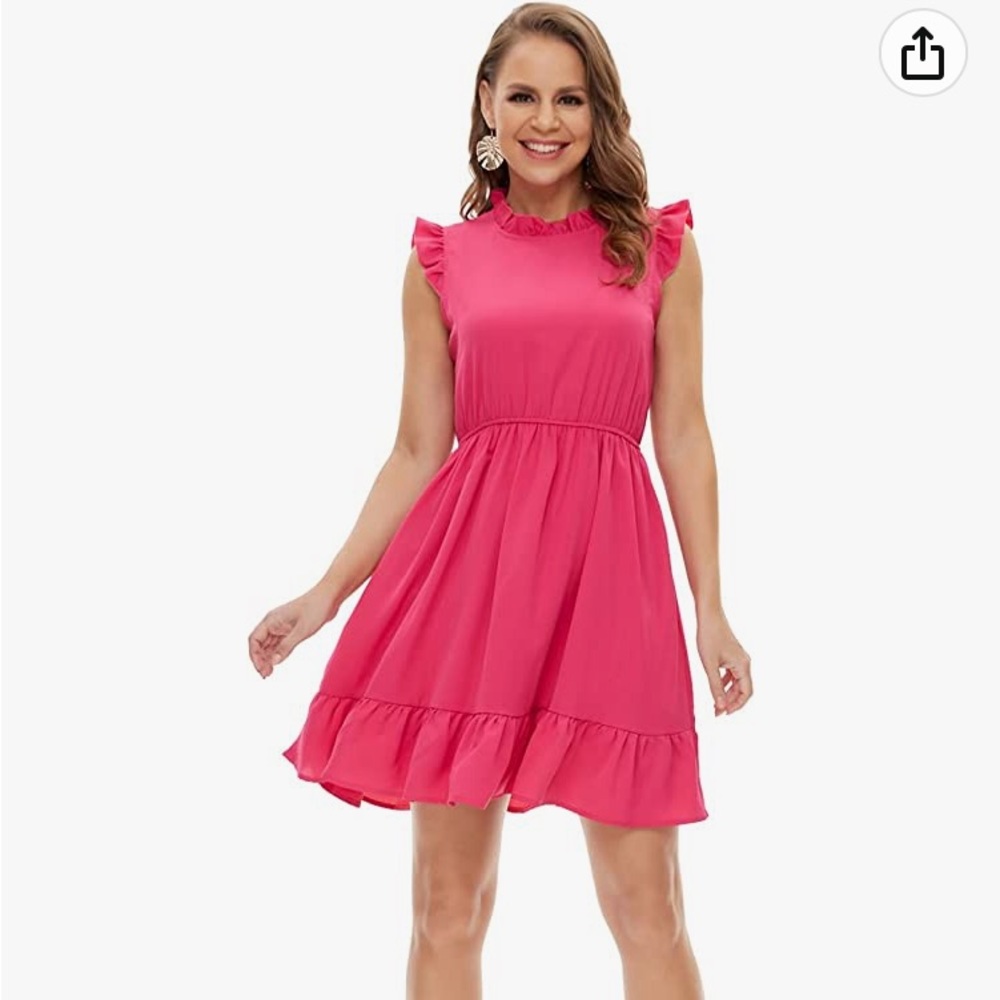 Women’s Hot Pink Ruffle Mini Dress-Sz Small